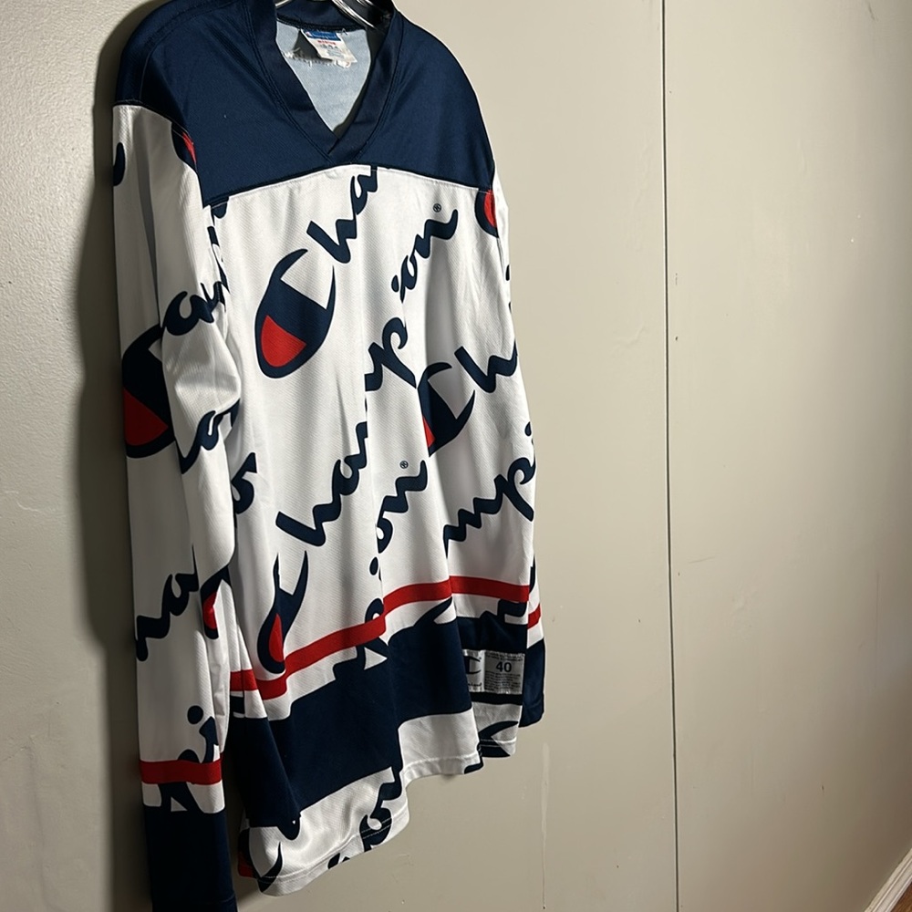 Retro Champion Hockey Jersey All Over Print Long Sleeve Y2K Men’s Size 40(Med) - Picture 4 of 13